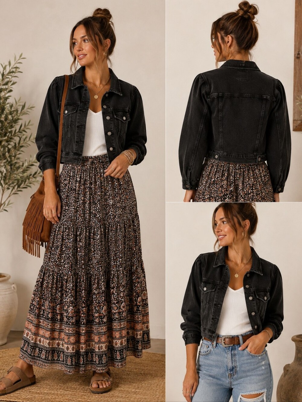 Vervet by Flying Monkey Cropped Puff Sleeve Trucker Denim Jacket